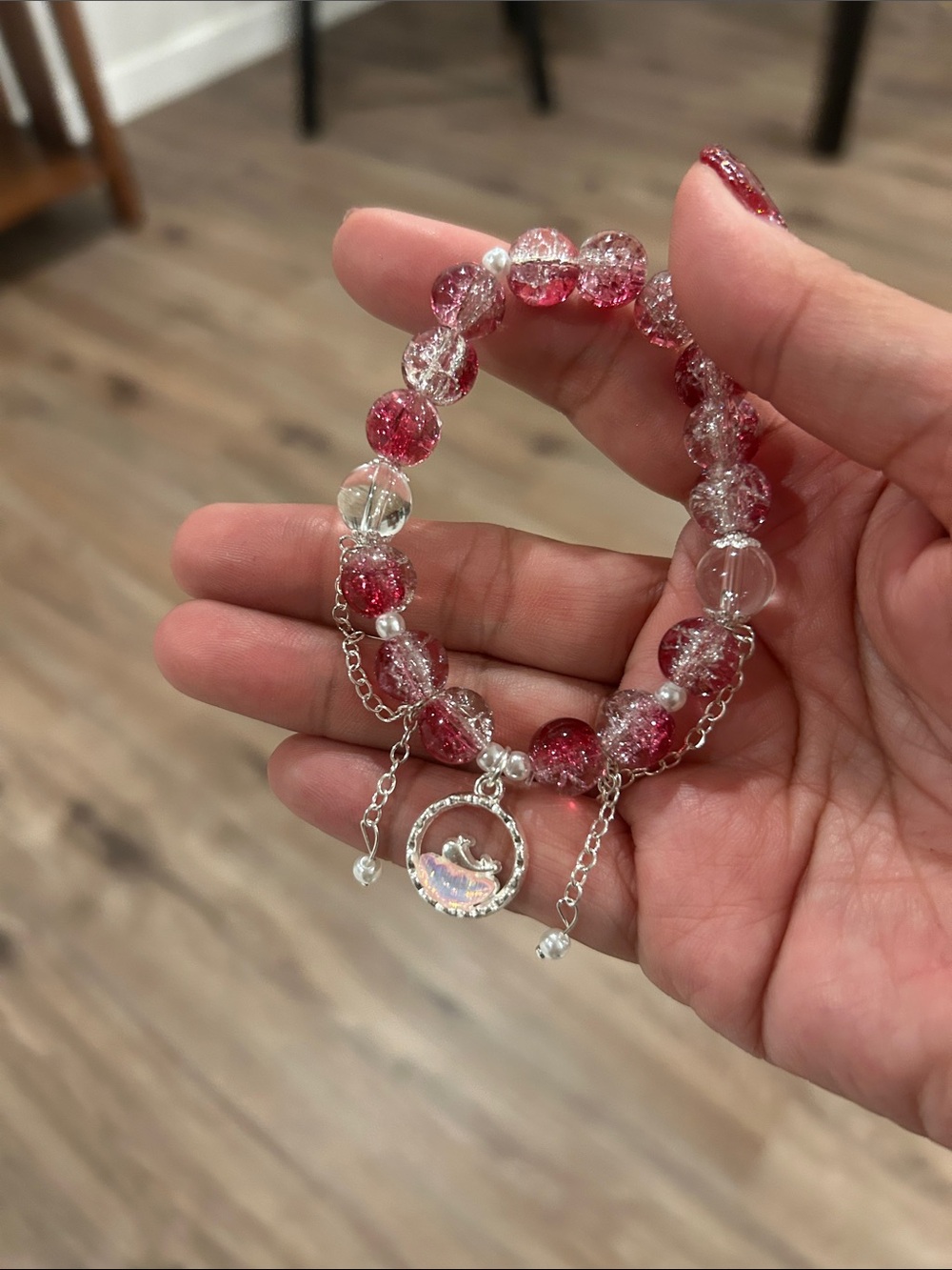 Handmade Pink Crystal Bead Charm Bracelet - Women Jewelry